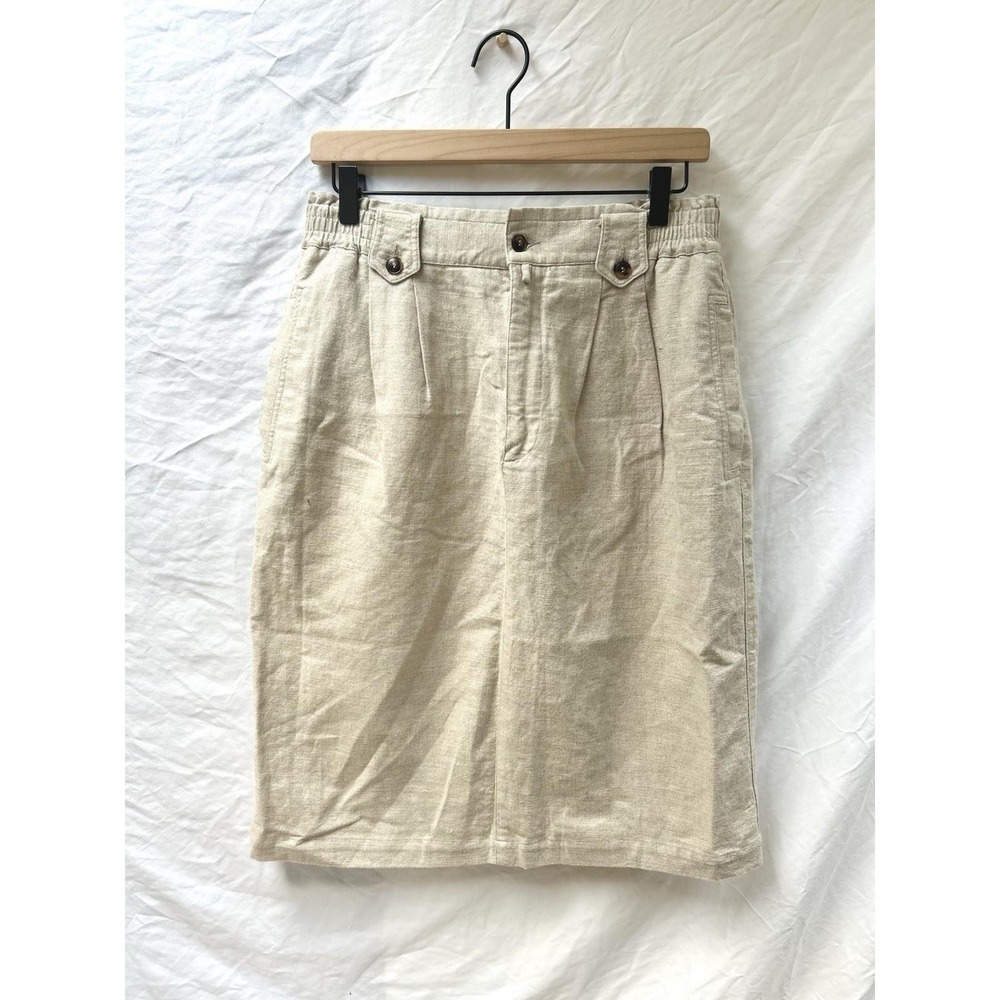 Vintage Liz Claiborne Linen Blend Skirt Button Front Modest Pencil Coastal Sz 12